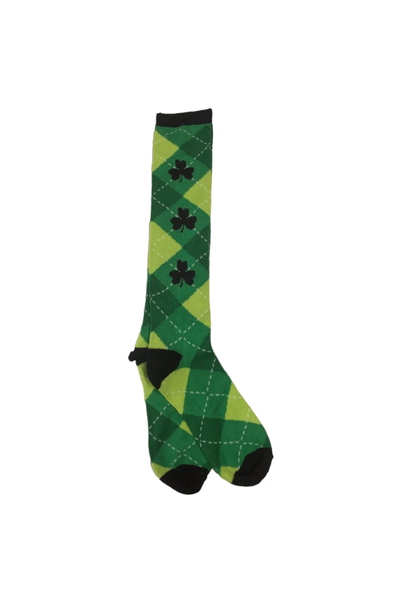Womens Green Argyle Knee Socks Clover Themed St Patricks Day