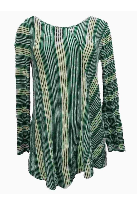 Womens Green Black White Striped Long Sleeve Dressy Sweater S