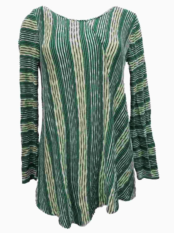 Womens Green Black White Striped Long Sleeve Dressy Sweater S