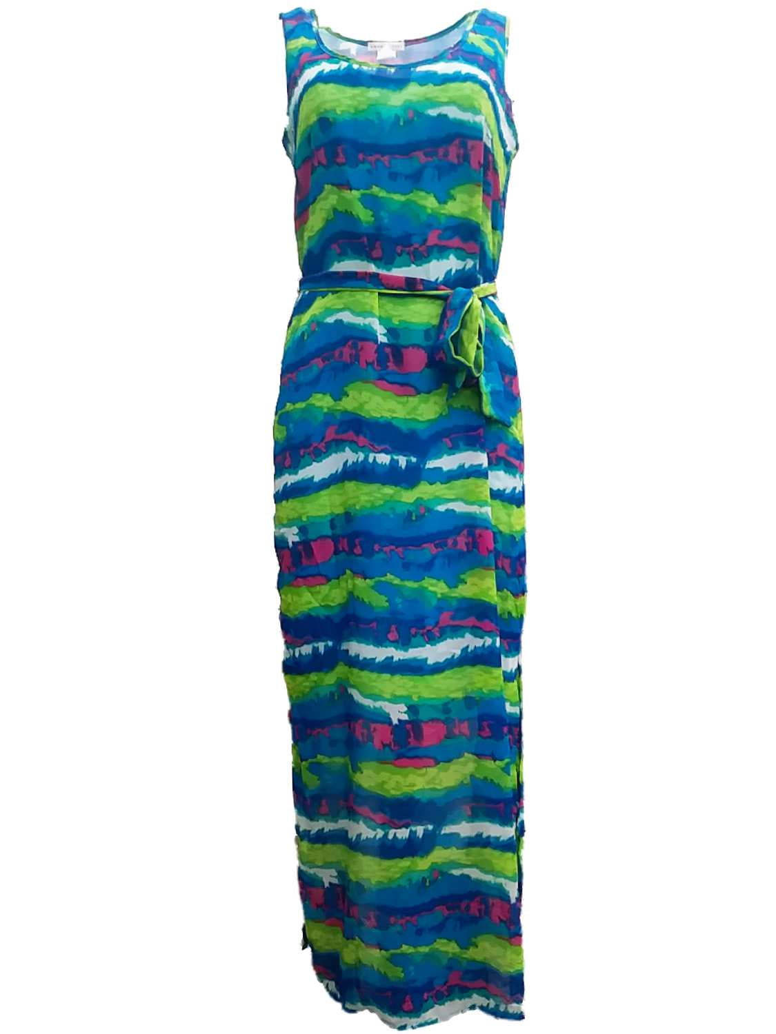 Womens Green Blue Purple Scribble Striped Opaque Tank Top Maxi Dress