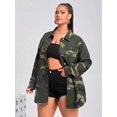 thumbnail image 1 of Womens Green Camo Print Denim Jacket With Flap Pocket, 1 of 5