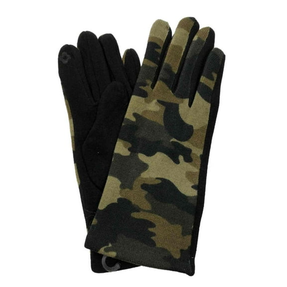 Womens Green Camo Stretch Fit Texting & Tech Touchscreen Gloves Camouflage