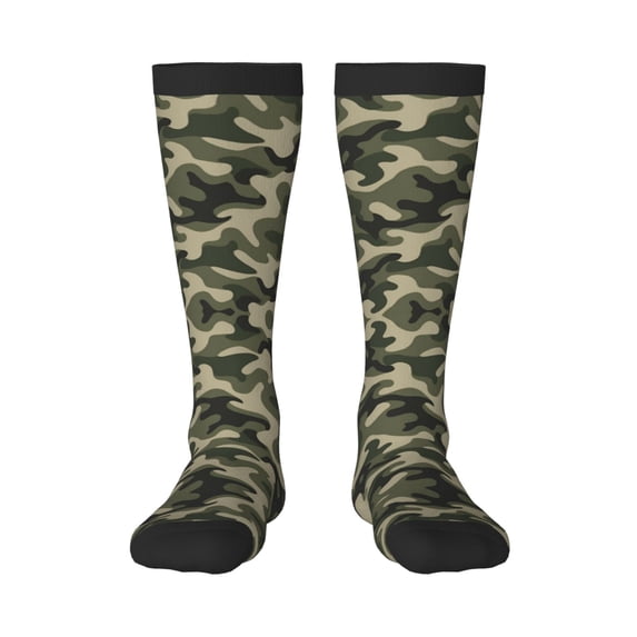 Womens Green Camouflage Pattern Knee High Socks Comfy Thermal Boot Long Socks