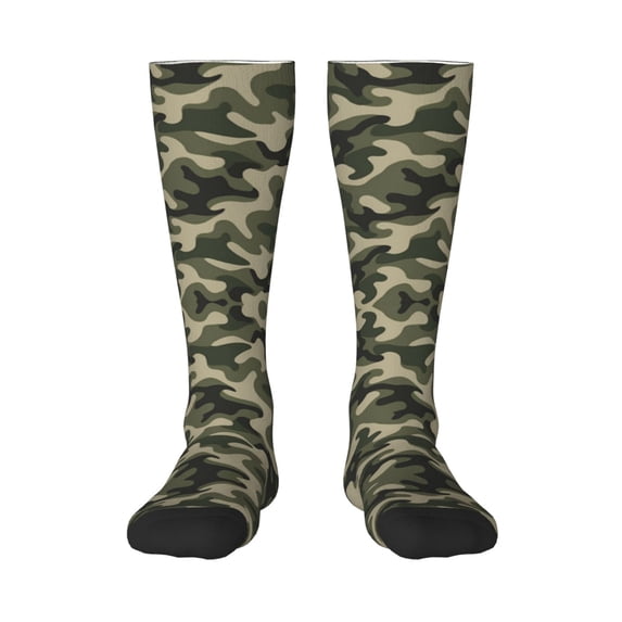 Womens Green Camouflage Pattern Knee High Socks Comfy Thermal Boot Long Socks