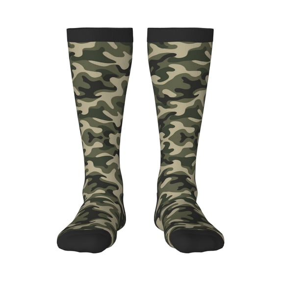 Womens Green Camouflage Pattern Knee High Socks Comfy Thermal Boot Long Socks
