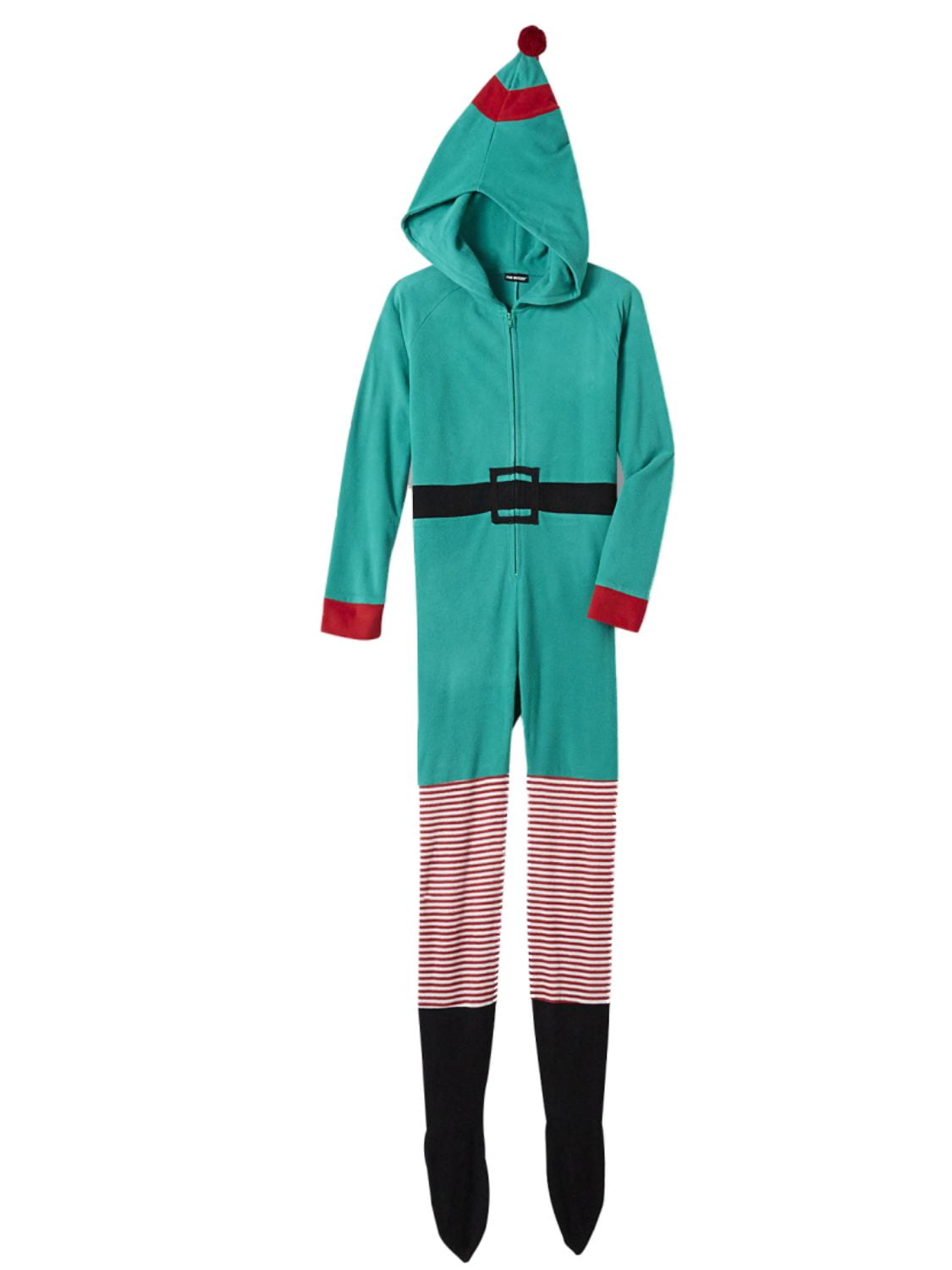 Womens Green Fleece Elf Holiday Blanket Sleeper Footie Pajama Union