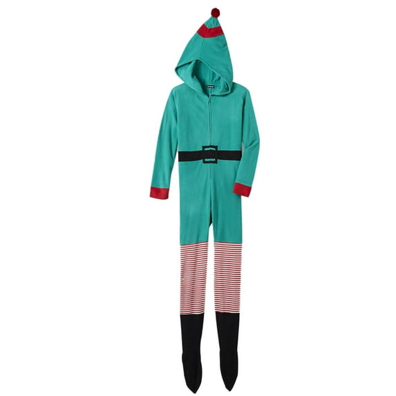 Womens Green Fleece Elf Holiday Blanket Sleeper Footie Pajama Union Suit