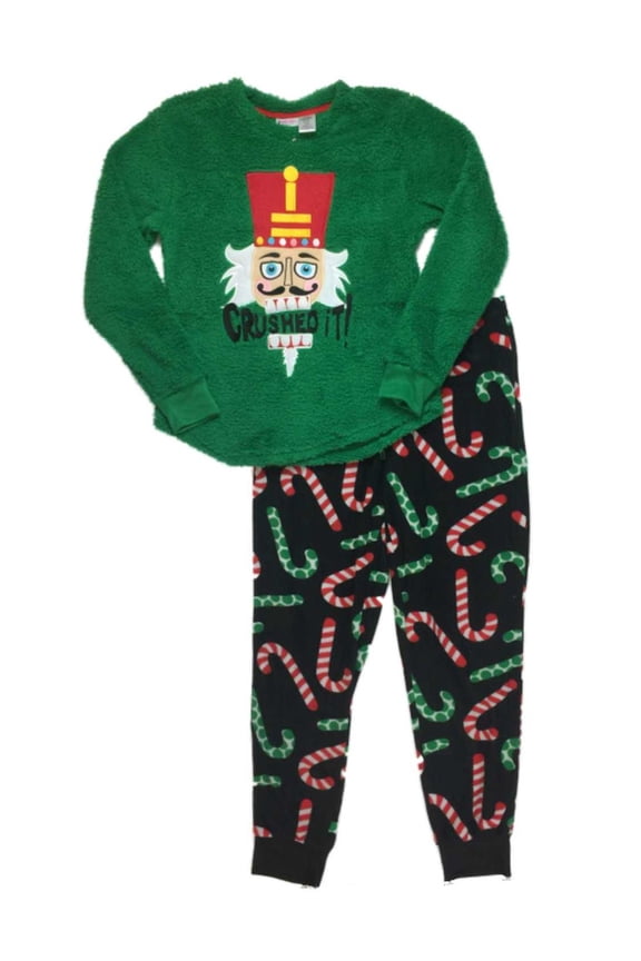 Womens Green Fleece Nutcracker Holiday Pajamas Christmas Candy Sleep Set Small