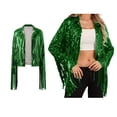 thumbnail image 1 of Womens Green Fringe Jacket Long Sleeve Casual Sequin Fringe Jacket Womens Sequin Tops, 1 of 4