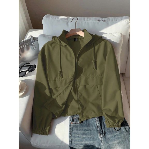 Womens Green Lightweight Sun Protective Hooded Jacket - Solid Color Front