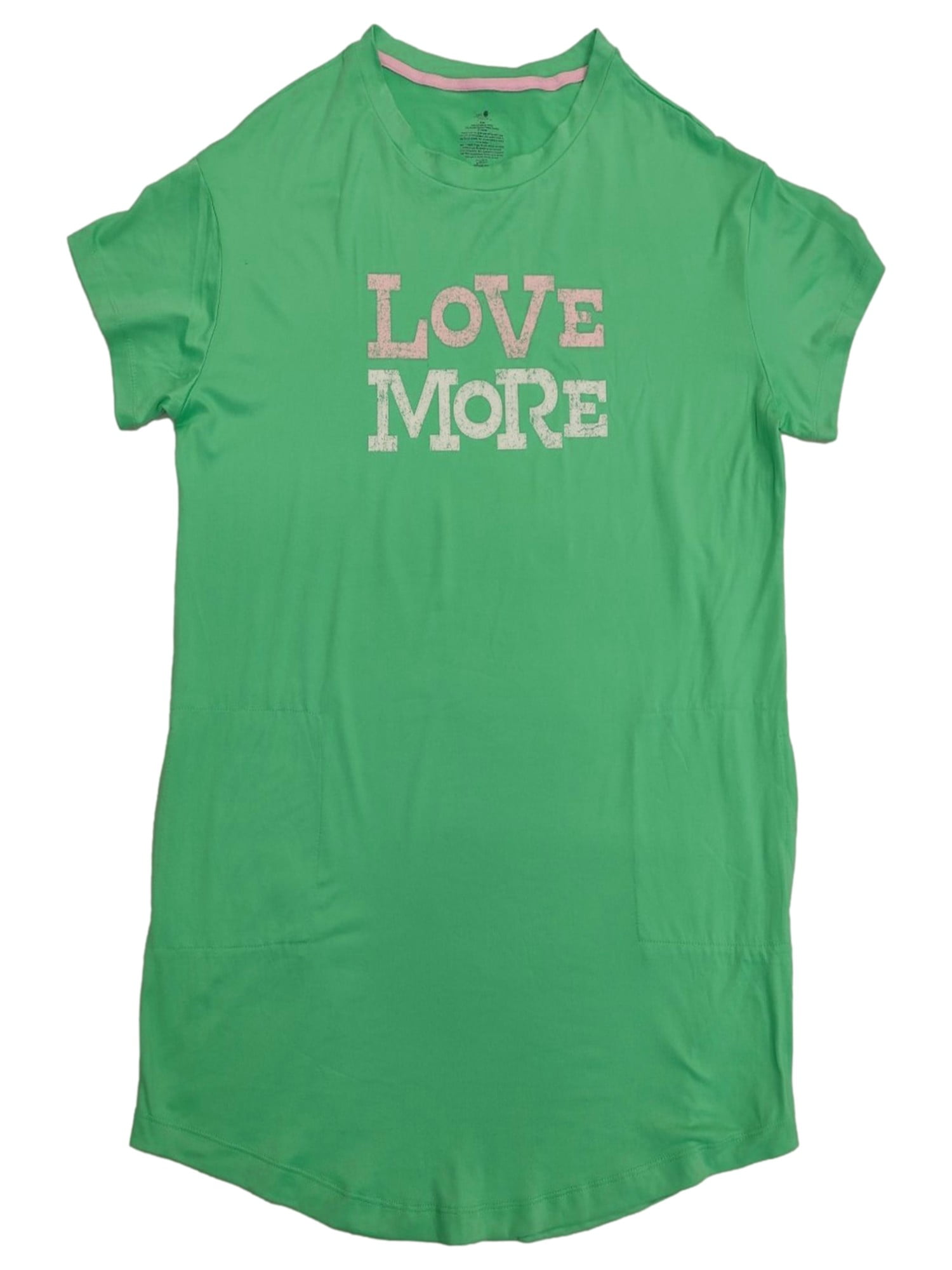 Womens Green Love More Nightgown Sleepshirt Sleep Shirt with Pockets S