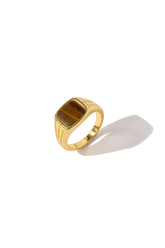 Womens Green Malachite Ring Brass Gold European Retro Design Statement Jewellery For Women Party Fashion Rings