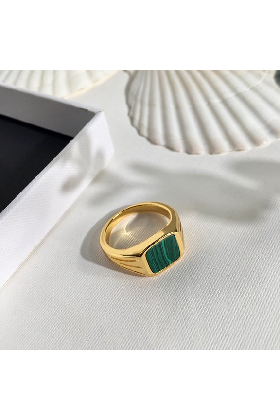 Womens Green Malachite Ring Brass Gold European Retro Design Statement Jewellery For Women Party Fashion Rings