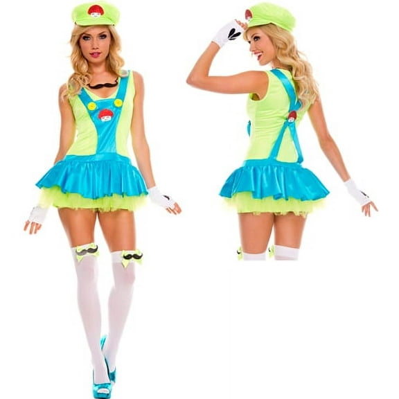 Womens Green Playful Plumber Luigi Super Mario Costume size XS 0-2