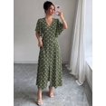 thumbnail image 1 of Womens Green Polka Dot V-Neck Button-Front Flare Sleeve Maxi Dress, 1 of 5