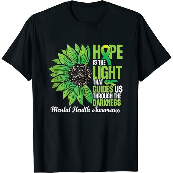 Womens Green Ribbon Mental Health Awareness Month T Shirts Black X-Large