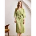 thumbnail image 1 of Womens Green Satin-Like Jacquard Robe With Lace Trim And Tie Waist, 1 of 7