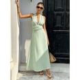 thumbnail image 1 of Womens Green Striped Halter Maxi Dress, Sleeveless V-Neck Summer Wrap, 1 of 6