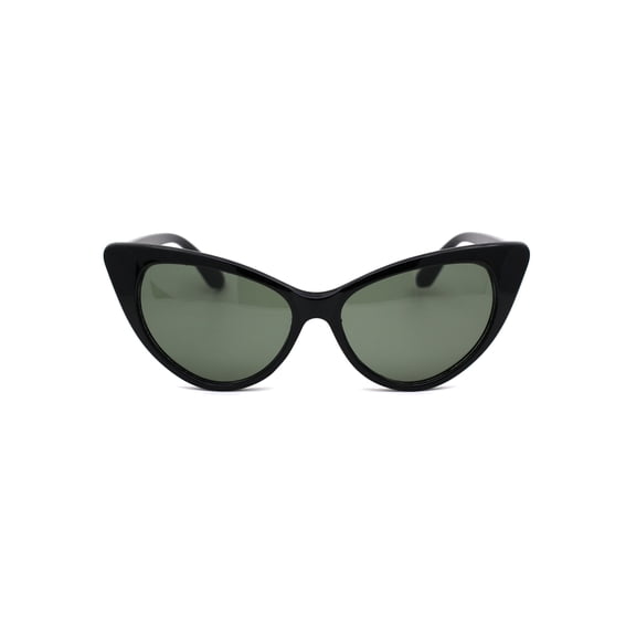 Womens Green Tempered Glass Lens Cat Eye Retro Sunglasses Black Solid Green