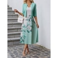 thumbnail image 1 of Womens Green Two-Piece Set: Half-Sleeve Jacket & Floral Print Midi Dress, 1 of 5