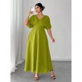 thumbnail image 1 of Womens Green V-Neck Short Sleeve Casual Midi Dress, 1 of 7