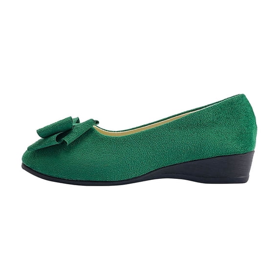 Womens Green Wedge Flats Bow Slip On Comfortable Low Heel Dress Shoes Non-Slip Work Flats,Size 9