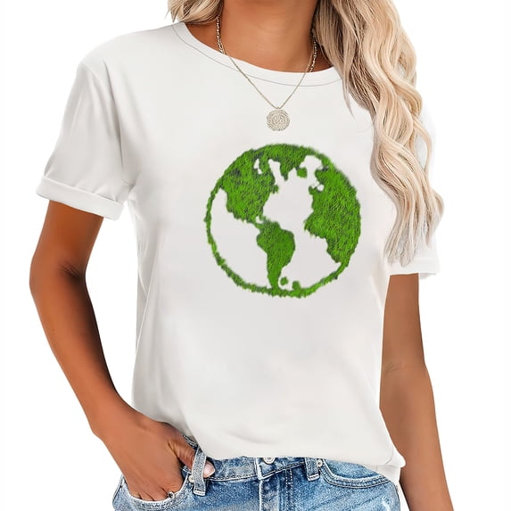 Womens Green World Map Earth Reduce Reuse Recycle T-Shirt