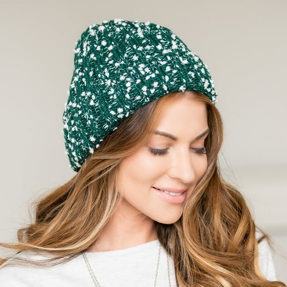 Womens Green and White Speckled Knit Hat by Howard's