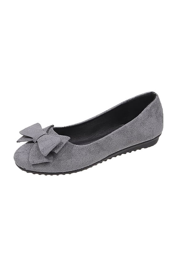 Womens Grey Ballet Flats Slip On Comfortable Everyday Flats with Bow, Non-Slip Sole for Office Commute & Casual Wear,Size 5.5