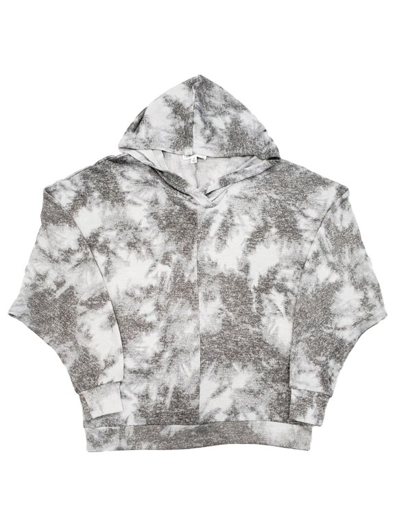 Womens Grey & White Cloudy Tie Dye Long Sleeve Hooded Sweater Shirt Top M