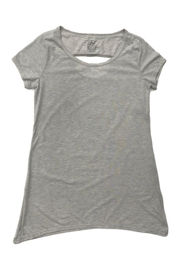 Womens Grey & White Striped Sleep Shirt Slit Back Nightgown X-Large