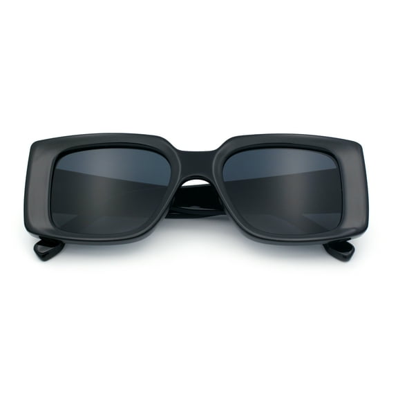 Womens Grim Reaper Logo Mod Fashion Rectangle Plastic Sunglasses All Black