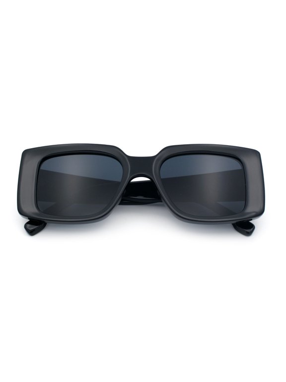 Womens Grim Reaper Logo Mod Fashion Rectangle Plastic Sunglasses All Black