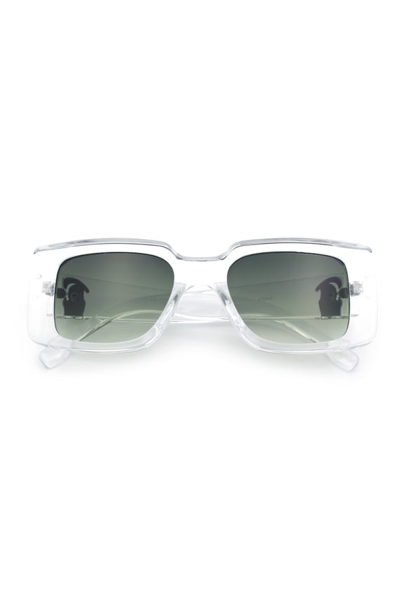 Womens Grim Reaper Logo Mod Fashion Rectangle Plastic Sunglasses Clear - Green