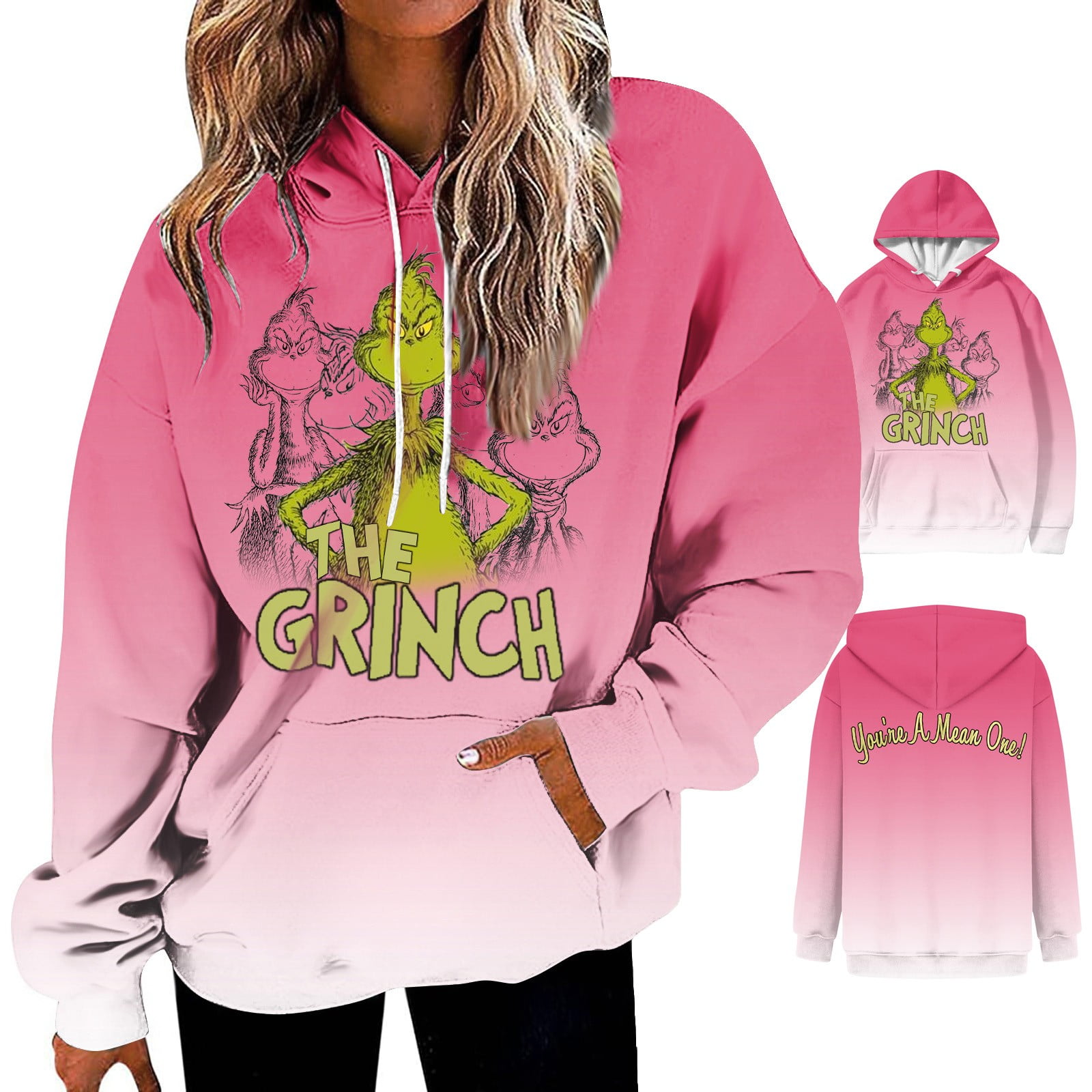 Womens Grinch Sweatshirt Long Sleeve Hoodie Cotton Pullover Tops with