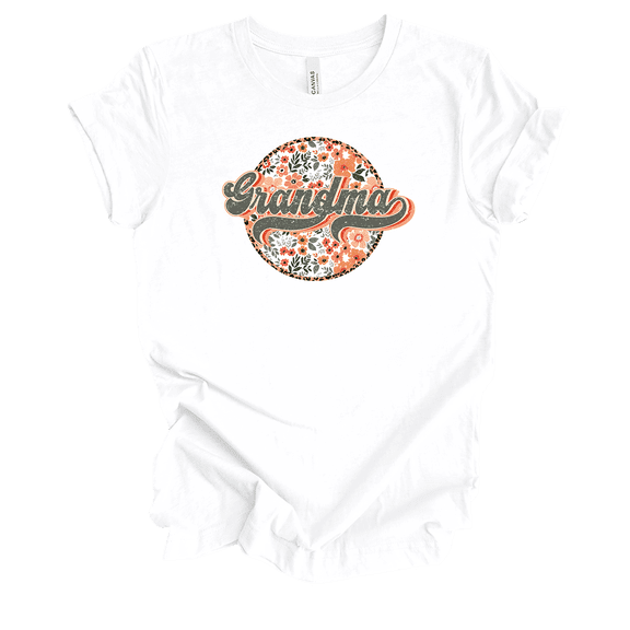 Womens Groovy Vintage Floral Circle Ladies Mother's Day White Short Sleeve T-Shirt-Grandma-Small