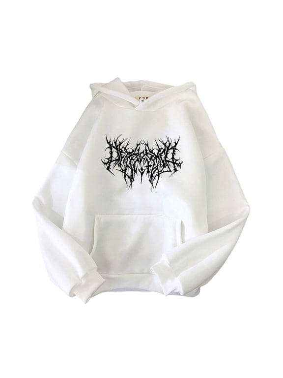 Womens Grunge Gothic Punk Long Sleeve Hoodies Hiphop Graphics Oversized Loose Sweatshirt Tops Streetwear
