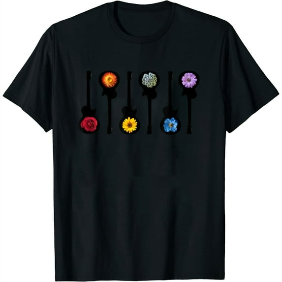 Womens Guitars Flowers Music Lgbt Graphics T-Shirt Black Small