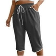 thumbnail image 1 of Womens Gym Capri Pants Casual Active Athletic Capris with Pockets Elastic High Waist Drawstring Pants, 1 of 7