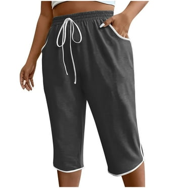 Womens Gym Capri Pants Casual Active Athletic Capris with Pockets Elastic High Waist Drawstring Pants