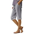 thumbnail image 1 of Womens Gym Shorts New Summer Shorts for Women Knee Length 2025 Trendy Linen Shorts Lightweight Casual Beach Short Pants with Pockets Gray XXL, 1 of 5