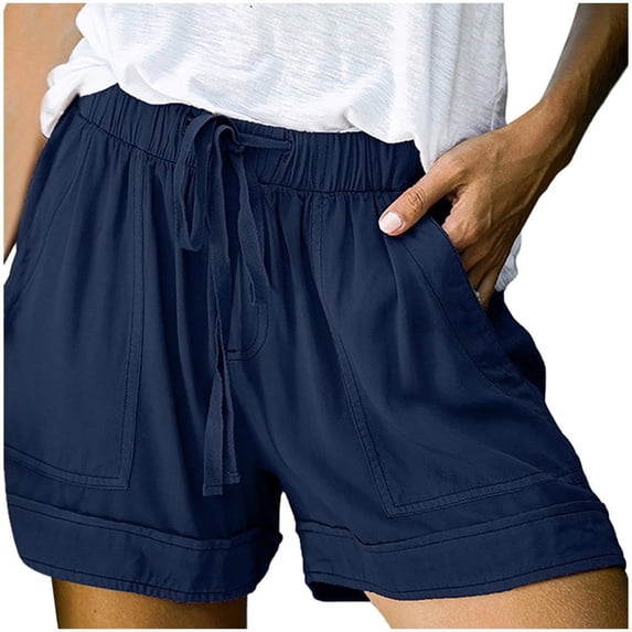Womens Gym Shorts Womens Plus Size Comfy Drawstring Casual Elastic Waist Pocket Loose Shorts Pants Comfy Solid Color Sleep Shorts For Women,Navy,XL