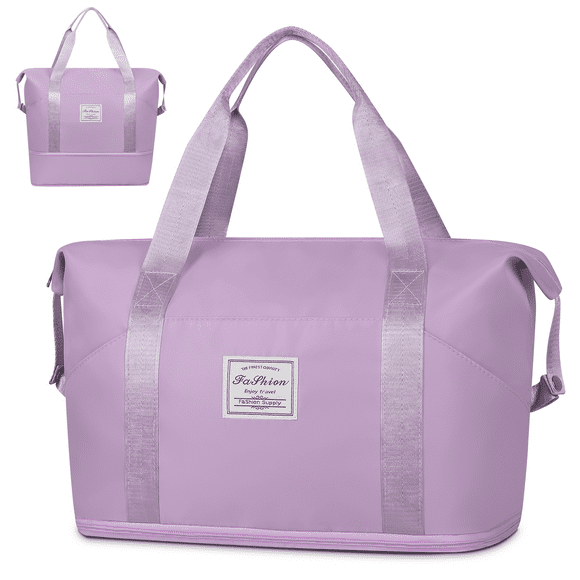 35L Expandable Travel Duffle Bag, Weekender Bag for Women, Carry on Overnight Bag with Wet Pocket, Multipurpose Personal Item Bag Sports Tote Gym Bag Hospital Mom Bag for Labor and Delivery, Purple