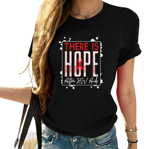 Womens HIV Aids Awareness Ribbon T-Shirt Black