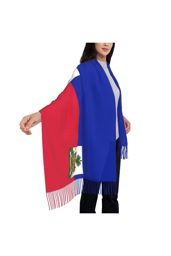 Womens Haitian Flag Pattern Scarf Shawl Wraps Soft Warm Shawls