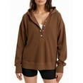 thumbnail image 1 of Womens Half Button Down Sweatshirts Solid Oversize Loose Long Sleeve Drop Shoulder Hoodie Tops Sport Casual Pullover Shirts, 1 of 3