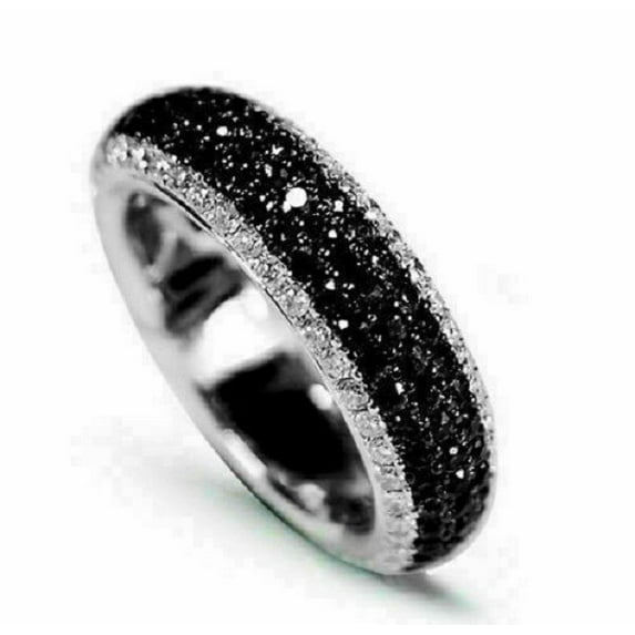 Womens Half Eternity Diamond Wedding Band, Five Row Diamond Band, Black Stone Diamond Engagement Band Ring, Micro Pave Set Diamond Band, 925 Sterling Silver, 2.2 Ct Simulated Diamond
