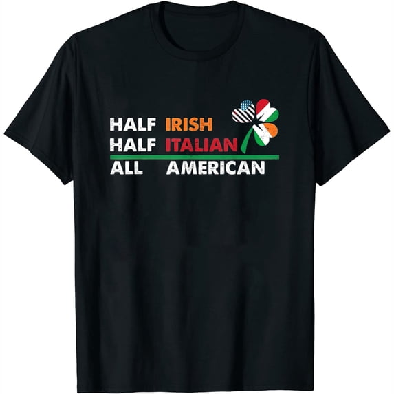 Womens Half Irish Half Italian Full American Flag Shamrock Heritage T-Shirt Black X-Large