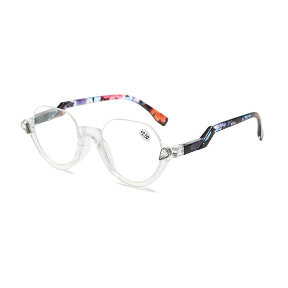 Womens Half Moon Spring Hinge Reading Glasses 2.0 Fashion Diamond Transparent Floral Readers +2.0