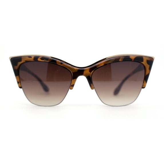 Womens Half Rim Elegant Metal Brow Designer Cat Eye Sunglasses Tortoise - Brown